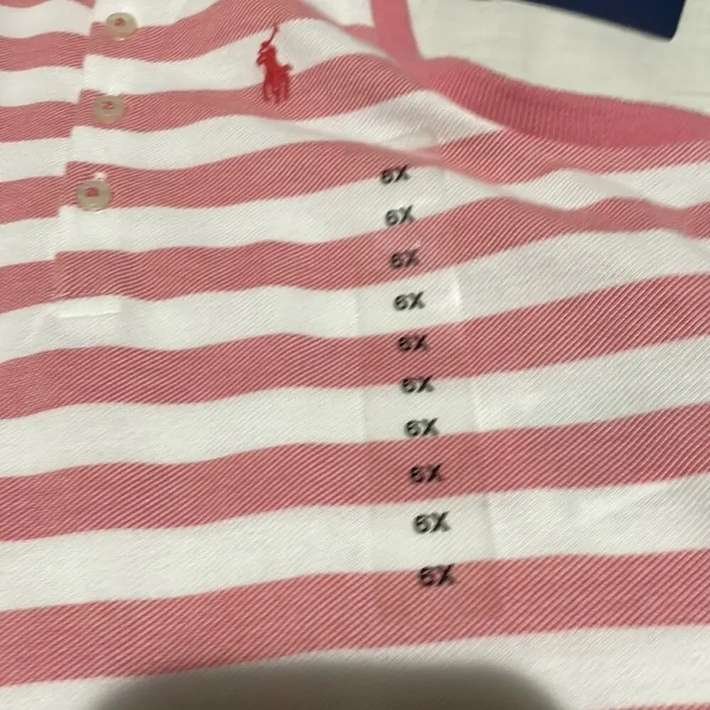 Ralph Lauren 6x faded red white stripe drop waist dress ruffled lace hem nwt